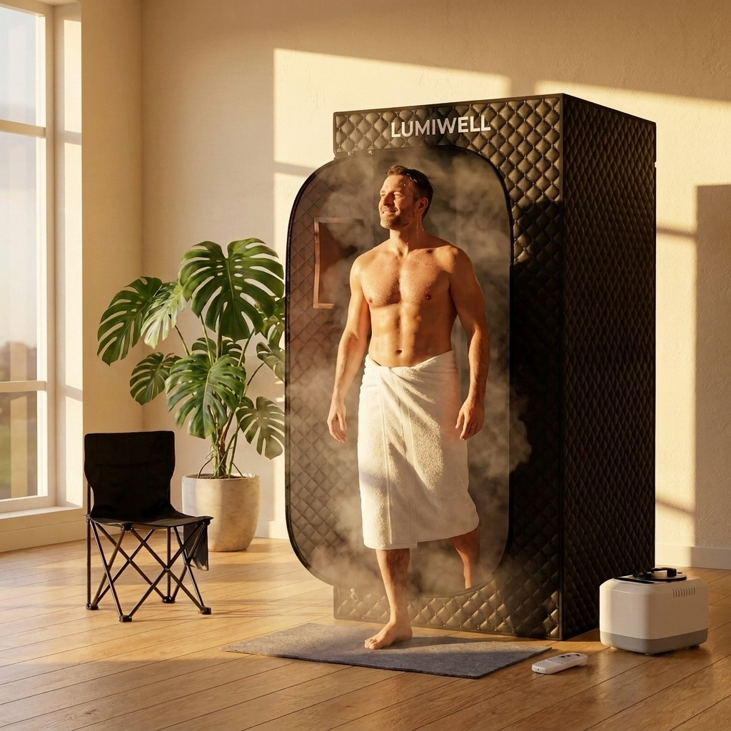 LumiWell Sauna Tent - Man na workout